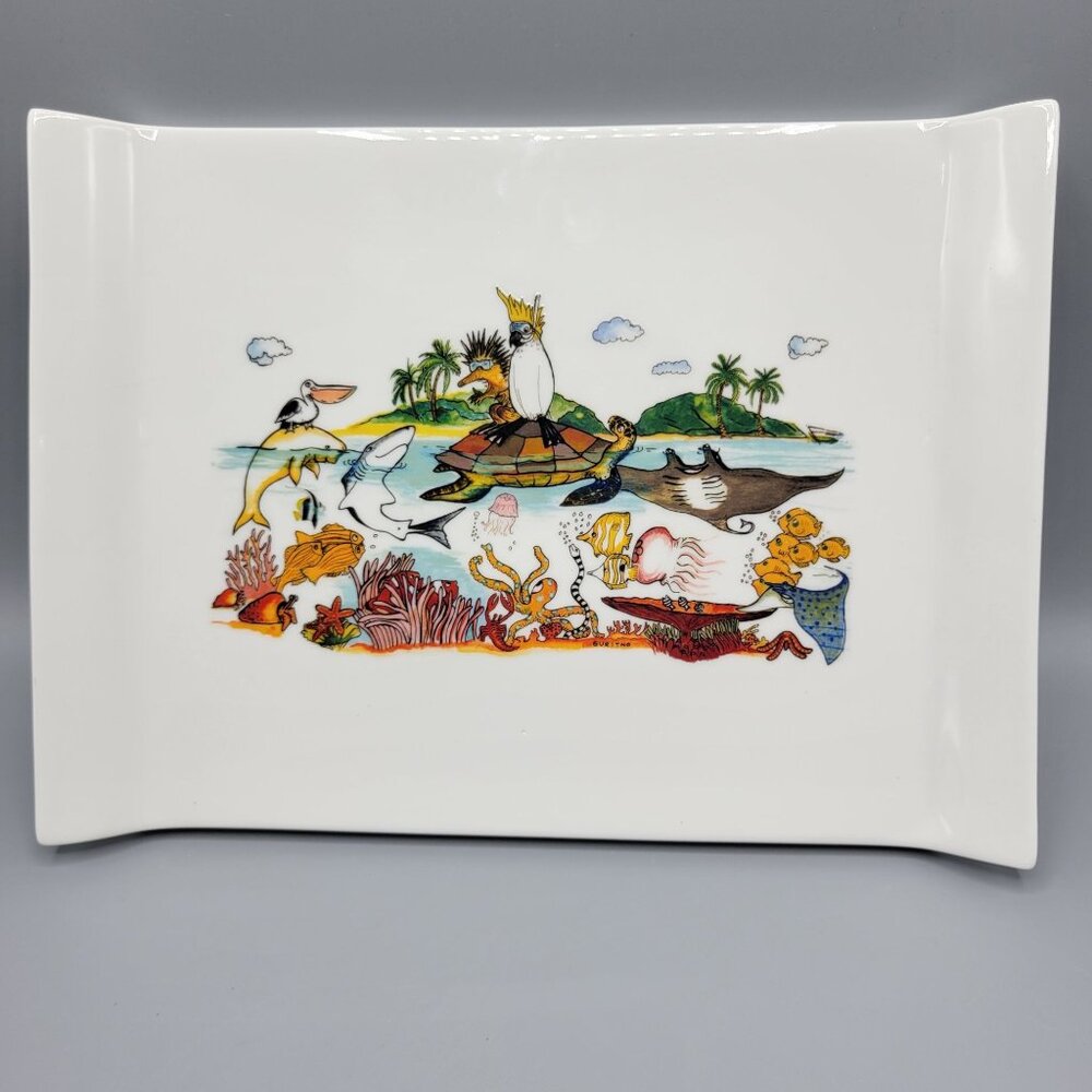 Guritno Australia Porcelain Rectangular Tray Plate Platter Ocean Scene Artwork